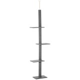 PawHut St&acirc;lp de Zg&acirc;riat pentru Pisici pe 4 Niveluri și Fixare pe Tavan Reglabil, 43x27x228-260 cm, Gri | Aosom Romania