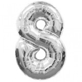 Balon folie cifra 8 argintiu