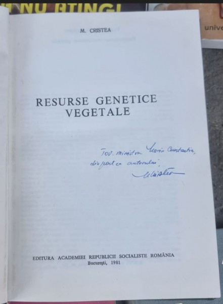 M. Cristea - Resurse Genetice Vegetale (cu dedicatie)