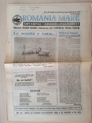 ziarul romania mare 28 august 1992-redactor sef corneliu vadim tudor foto