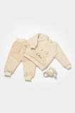 Cumpara ieftin Set bluza cu buzunar si pantaloni Ursulet, Winter muselin, 100% bumbac dublat - Stone, BabyCosy (Marime: 3-6 Luni)