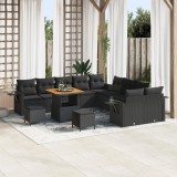 Set de sofale pentru gradina Gossi cu 13 piese cu perne negru poliratan acacia, set de dining pentru gradina Gossi cu 3 piese cu perne negru poliratan