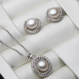 Set colier si cercei Amy din argint 925 cu perle naturale si zirconii cubice