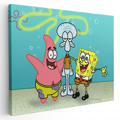 Tablou afis SpongeBob desene animate 2209 Tablou canvas pe panza CU RAMA 70x100 cm foto