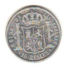 SV * Spania 10 REALES 1854 * ARGINT. 900 * Regina Isabella II * Mon. Sevilla