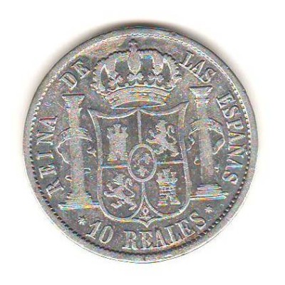 SV * Spania 10 REALES 1854 * ARGINT. 900 * Regina Isabella II foto
