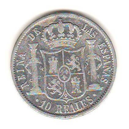 SV * Spania 10 REALES 1854 * ARGINT. 900 * Regina Isabella II