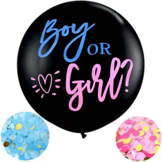 Gder Reveal Confetti Balon 36" Latex Negru Băiat sau Fată Balon Vin Roz