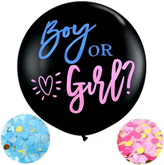 Gder Reveal Confetti Balon 36&quot; Latex Negru Băiat sau Fată Balon Vin Roz