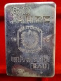 (A50) LINGOU DIN ARGINT 100 GRAME - OGUSSA, 60 JAHRE UNIVERSALE BAU, PURITATE 999, IDEAL PENTRU INVESTITIE IN METALE PRETIOASE