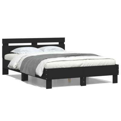 vidaXL Cadru de pat cu tăblie și LED, negru, 120x190 cm foto