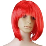 Peruca Cosplay, Cyrax, Tunsoare Bob cu Breton, pentru Carnaval, Halloween, Petreceri Tematice, din PET, Marime Universala, Rosu