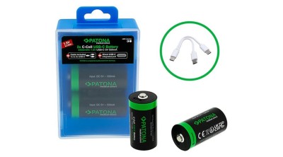 PATONA Premium USB-C 2x baterii LR14 Baby C Litiu 3450mWh 1.5V re&amp;icirc;ncărcabile, cu cablu de &amp;icirc;ncărcare USB-C 1 la 2 foto