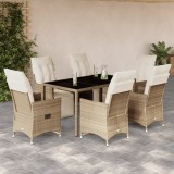 VidaXL Set bistro de grădină, 7 piese, cu perne, bej, poliratan 3276940