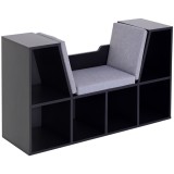 HOMCOM Bibliotecă cu Banc 2 &icirc;n 1 Design Contemporan 6 Compartimente 3 Perne Incluse 102L x 30l x 61H cm Negru Gri | Aosom Romania