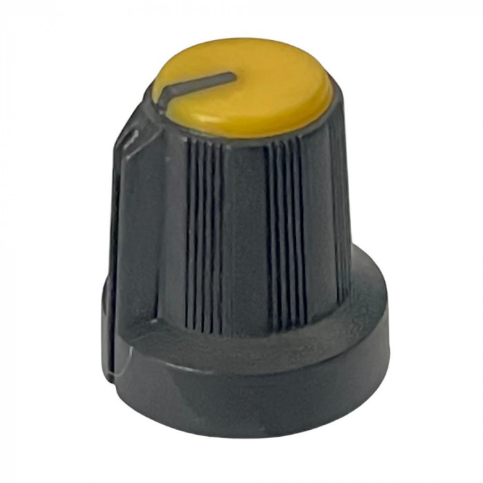 Buton pentru potentiometru, 15mm, plastic, galben, 15x16mm, 065557