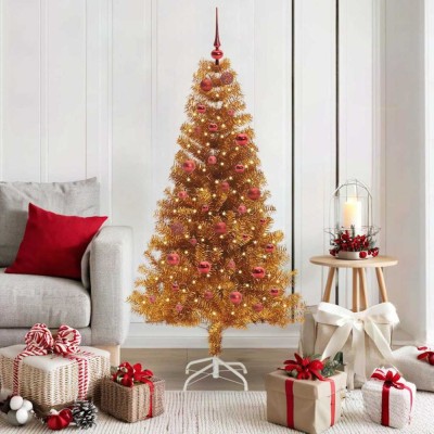 vidaXL Brad de Crăciun cu 150 LED cu suport Auriu 150 cm PET 3396612 foto