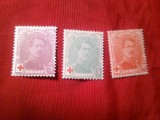 Serie Belgia 1914 Crucea Rosie , Rege Albert I , 3 valori , val. 20c fara guma