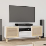 VidaXL Comodă TV, alb, 105x30x40 cm lemn masiv pin și ratan natural