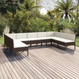 vidaXL Set mobilier de grădină cu perne, 9 piese, maro, poliratan 3094595