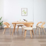 vidaXL Scaune de bucătărie, 4 buc, crem, lemn curbat &amp; piele ecologică