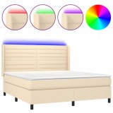 Cumpara ieftin Pat cu arcuri, saltea si LED, crem, 180x200 cm, textil