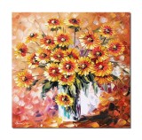 Tablou 3D vaza cu margarete africane pictat manual, 50x50cm ulei pe panza, Leonard Covaci
