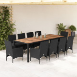 Set mobilier gradina perne 11 piese negru poliratan lemn acacia