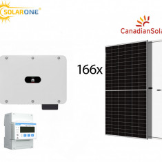 Kit sistem fotovoltaic 100kW, invertor trifazat Huawei si 166 panouri Fotovoltaice Canadian Solar 600W