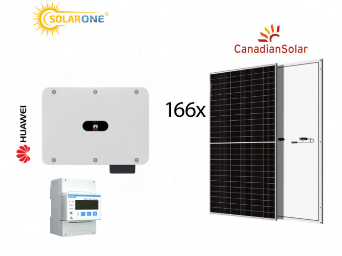 Kit sistem fotovoltaic 100kW, invertor trifazat Huawei si 166 panouri Fotovoltaice Canadian Solar 600W