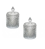 Set 2 buc, Bomboniera decorativa cu capac din sticla, 290ml si 550ml, 8.5x13.5cm si 10x19cm, transparent, design diamant, Oem