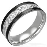 Inel din oțel inoxidabil cu dungi negre - Marime inel: 67