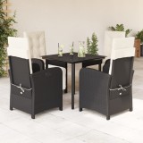 VidaXL Set mobilier de grădină cu perne, 5 piese, negru, poliratan