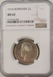 Moneda Romania 2 lei 1914 NGC MS62