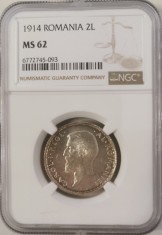Moneda Romania 2 lei 1914 NGC MS62