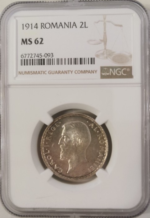 Moneda Romania 2 lei 1914 NGC MS62