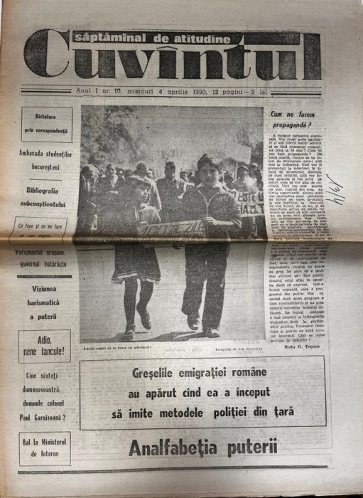Cuvantul, nr. 10, 4 aprilie 1990