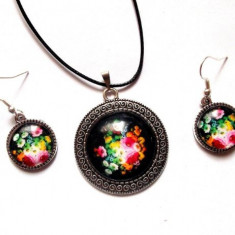 Set bijuterii cu model floral, set pandantiv si cercei cu flori 39316