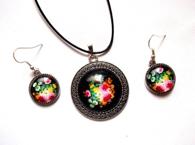 Set bijuterii cu model floral, set pandantiv si cercei cu flori 39316