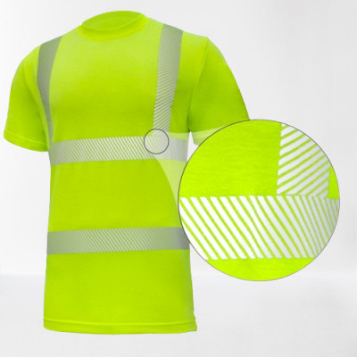 Tricou fluorescent, cu benzi reflectorizante segmentate galben foto