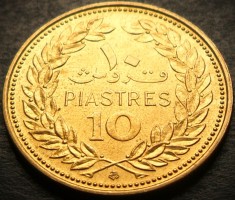 Moneda exotica 10 PIASTRES - LIBAN, anul 1968 * cod 3660 = UNC + LUCIU BATERE