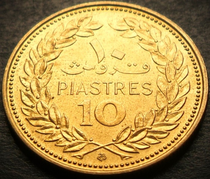 Moneda exotica 10 PIASTRES - LIBAN, anul 1968 * cod 3660 = UNC + LUCIU BATERE