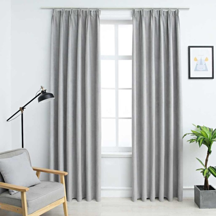Draperii opace cu c&acirc;rlige, 2 buc., gri, 140 x 225 cm