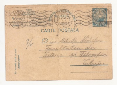 RS1 Carte Postala Romania - circulata 1949 Cluj foto