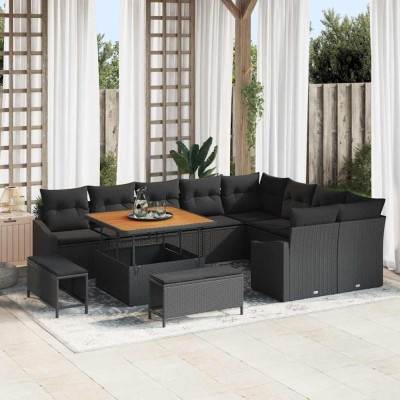 vidaXL Set de canapele pentru grădină 12 pcs Negru Rattan poli foto