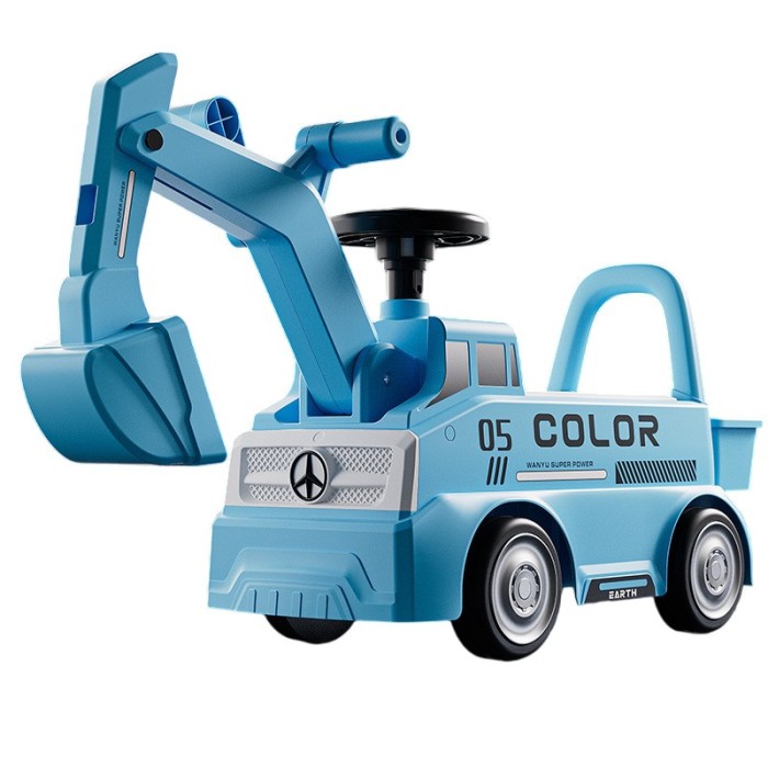Excavator manual pentru copii, flippy, 3 ani, sport, claxon, cutie depozitare, lumini, scaun, 62x26x47 cm, albastru