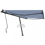 VidaXL Copertină autonomă retractabilă manual albastru&amp;alb 450x300 cm