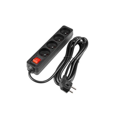 Prelungitor 4 prize standard, comutator, lungime 3 metri, IP20, 3000W, PVC, negru foto