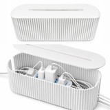 Cutie organizatoare cabluri, cu capac, dimensiune XL, 40.1x15.6x13.5 cm, alb