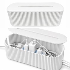 Cutie organizatoare cabluri, cu capac, dimensiune XL, 40.1x15.6x13.5 cm, alb